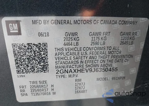 2018 Chevrolet Equinox Ls from USA, damaged, VIN 2GNAXHEV9J6350455